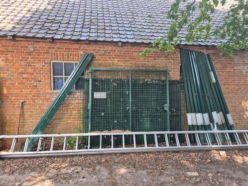 Dubbele poort 4m en 35 Lm draadafsluiting, Tuin en Terras, Tuinhekken en Hekwerk, Gebruikt, Enkelstaafmat hekwerk, IJzer, Met poort