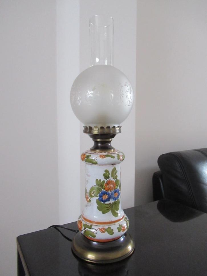 tafellamp-keramisch-stijl olielamp-handgeschilderd-VINTAGE, Antiek en Kunst, Antiek | Verlichting, Ophalen of Verzenden