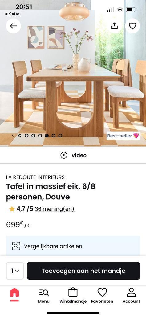 Tafel in massief eik la redoute interieurs, Huis en Inrichting, Tafels | Eettafels, Zo goed als nieuw, 50 tot 100 cm, 200 cm of meer