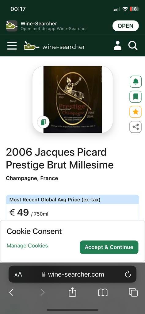 Bouteilles de champagne Jacques Picard Extra Brut 2012, Collections, Vins, Neuf, Champagne, France, Pleine, Enlèvement ou Envoi