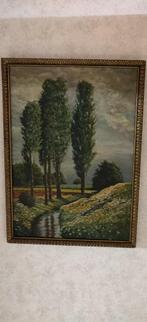 Natuurschilderij met hoge bomen, min 80 jaar oud, Antiek en Kunst, Ophalen of Verzenden