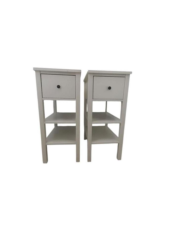 Set van 2 witte nachtkastjes met lade en planken, Huis en Inrichting, Slaapkamer | Nachtkastjes, Gebruikt, Hout, Ophalen