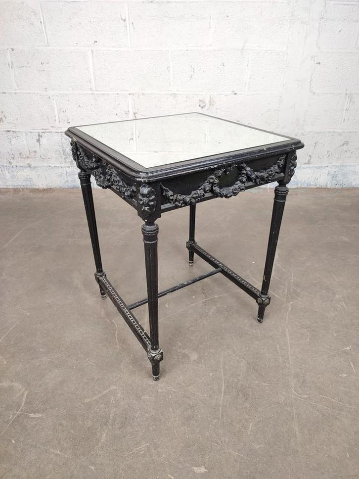 Antieke zwart gelakte tafel met spiegel blad, Antiek en Kunst, Antiek | Meubels | Tafels, Ophalen