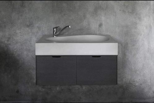 Design wastafel + meubel 80 cm, beton & eco-teak, Huis en Inrichting, Badkamer | Badkamermeubels, Ophalen