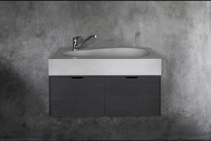 Design wastafel + meubel 80 cm, beton & eco-teak, Huis en Inrichting, Badkamer | Badkamermeubels, Ophalen