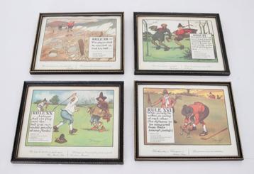 4 Vintage Cartoons Perrier Rules of Golf van Charles Crombie beschikbaar voor biedingen