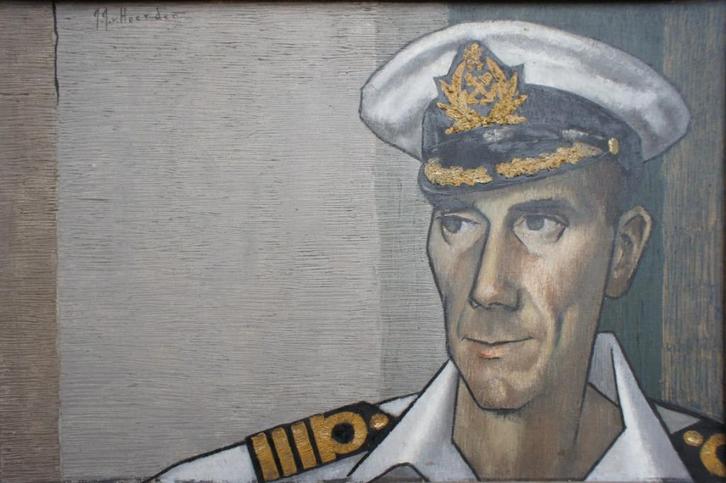 Olieverf op doek, art deco marineofficier, Antiek en Kunst, Kunst | Schilderijen | Klassiek, Ophalen of Verzenden