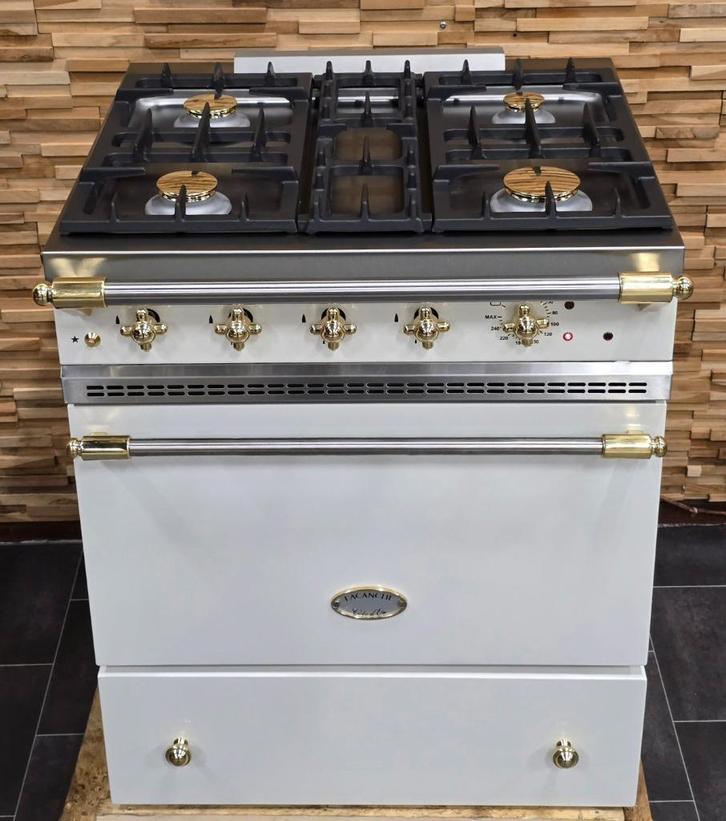 🔥Luxe Fornuis Lacanche 70cm wit + messing 4 pits, Elektronische apparatuur, Fornuizen, Zo goed als nieuw, Vrijstaand, Gas, 4 kookzones