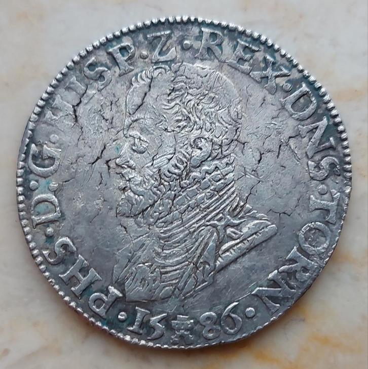 1/2 Daalder 1586 (Doornik) Philips II / Zeer zeldzaam (R1), Postzegels en Munten, Munten | België, Losse munt, Zilver, Zilver