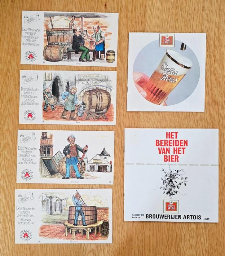 Lot STELLA ARTOIS : 4 Cartes Postales & 2 livrets brasserie, Verzamelen, Biermerken, Gebruikt, Overige typen, Stella Artois, Verzenden