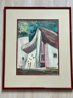 Schilderij, de kapel van O.L Vrouw op de hoogte te Ronchamp, Antiquités & Art, Art | Peinture | Moderne, Enlèvement ou Envoi