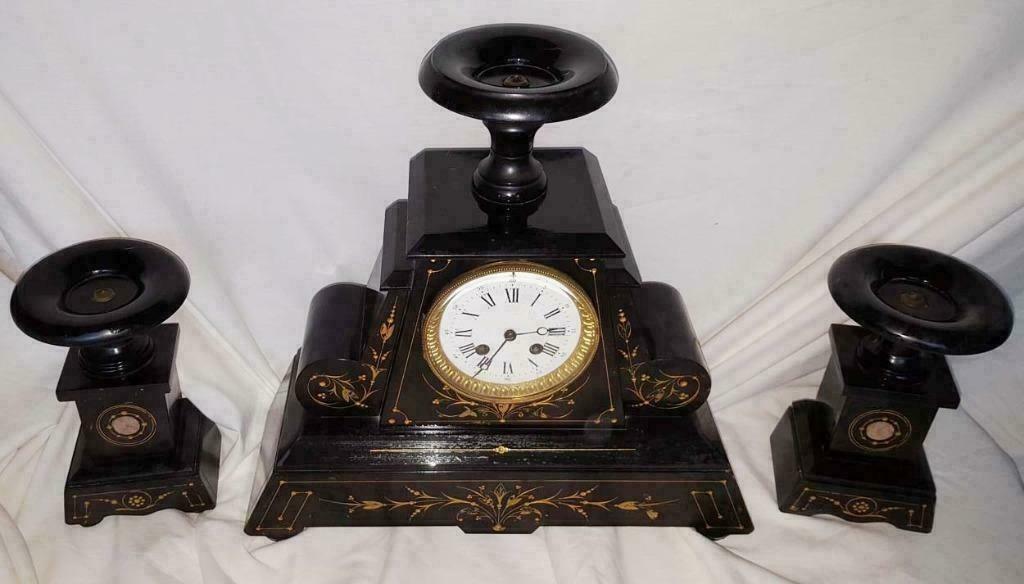 ensemble d'horloges en marbre noir antique, Antiquités & Art, Antiquités | Horloges, Enlèvement