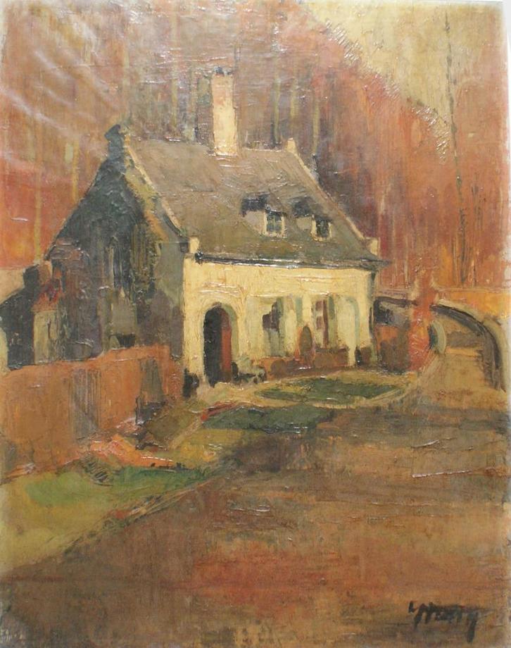 La maison de Bastien - Rouge Cloitre (O/D, 79 x 89 cm), Antiquités & Art, Art | Peinture | Classique, Enlèvement ou Envoi