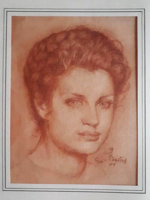 Portret gedateerd 1944 en gesigneerd Baltus, Antiek en Kunst, Kunst | Tekeningen en Fotografie, Ophalen