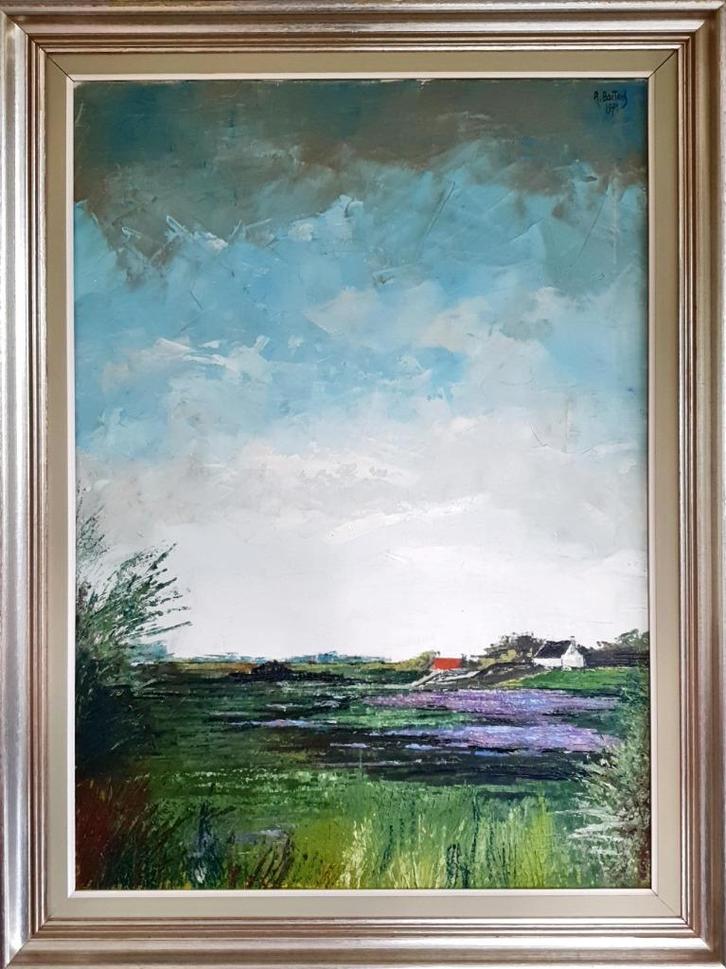 R Baetens - Pomphuis bij stormgemaal, Zwarte Polder, Cadzand, Antiek en Kunst, Kunst | Schilderijen | Modern, Ophalen