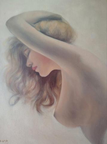 Olie schilderij op doek portret naakte vrouw  beschikbaar voor biedingen