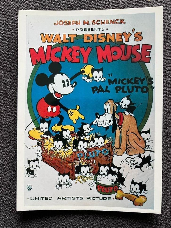 Postkaart Disney Mickey Mouse 'Mickey's pal Pluto', Verzamelen, Disney, Zo goed als nieuw, Plaatje of Poster, Mickey Mouse, Verzenden