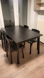 Zwarte eettafel en 4 stoelen (Ikea), Huis en Inrichting, Ophalen, Gebruikt, Vier personen, Rechthoekig