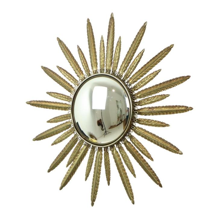 Mid Century Verkoperd Metalen Zonnespiegel Deknudt Convex 55, Antiek en Kunst, Antiek | Spiegels, 50 tot 100 cm, Minder dan 100 cm