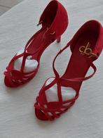zomer sandaal met hak in rood suède, Ophalen, Sandalen of Muiltjes, Zo goed als nieuw, Rood