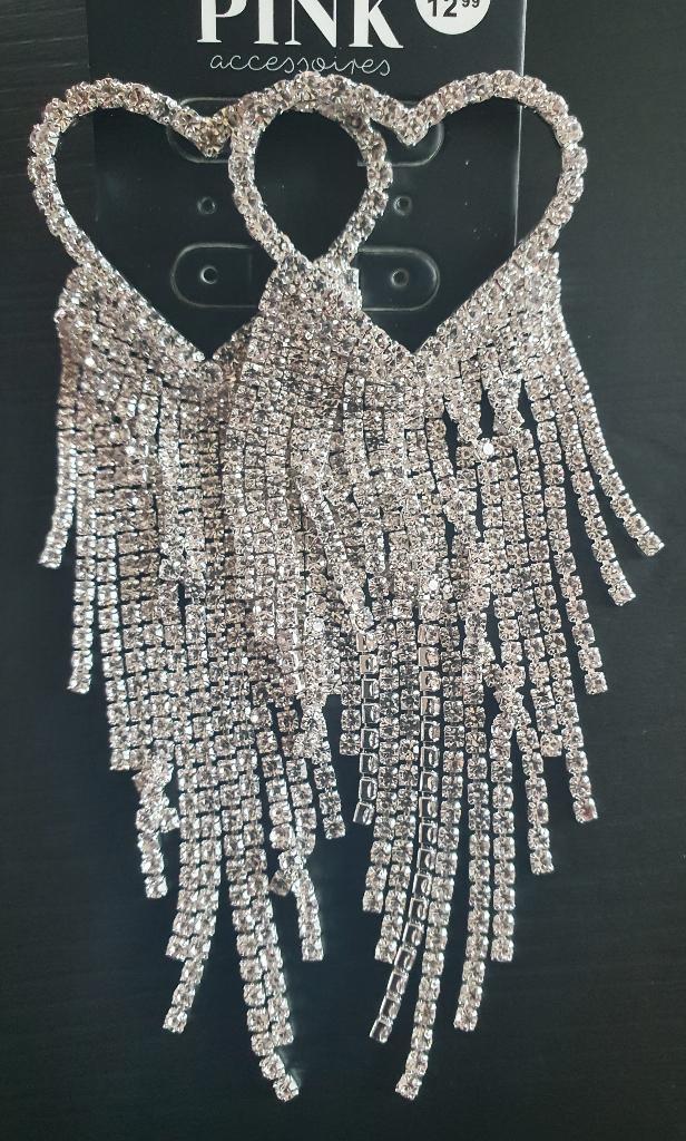 Mooie grote oorbellen et glittersteentjes van Lucardi, Handtassen en Accessoires, Oorbellen, Nieuw, Hangers, Zilver, Ophalen of Verzenden