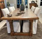Eiken kloostertafel met bijhorende soelen, Huis en Inrichting, Ophalen, Zo goed als nieuw