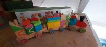 Train en bois avec 3 wagons, Enlèvement, Comme neuf