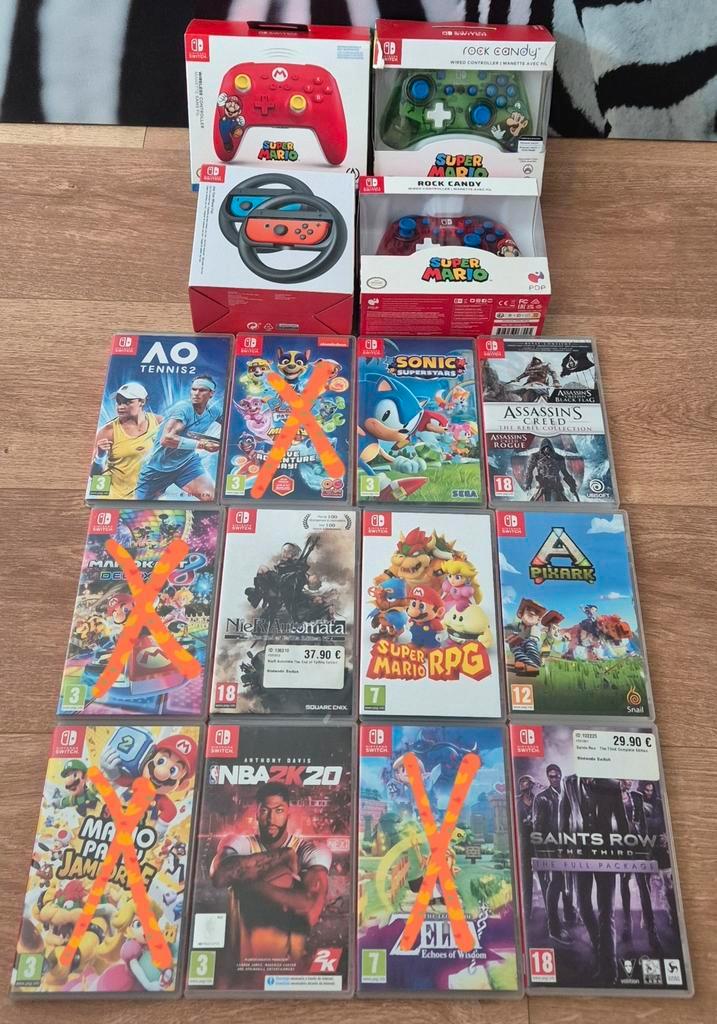 Verschillende switch-games, Mario-controllers en stuurwielen, Games en Spelcomputers, Spelcomputers | Nintendo Switch, Zo goed als nieuw