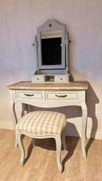 Landelijke Make-up talfel met spiegel en krukjein grijs, Huis en Inrichting, Tafels | Kaptafels, Ophalen, Zo goed als nieuw