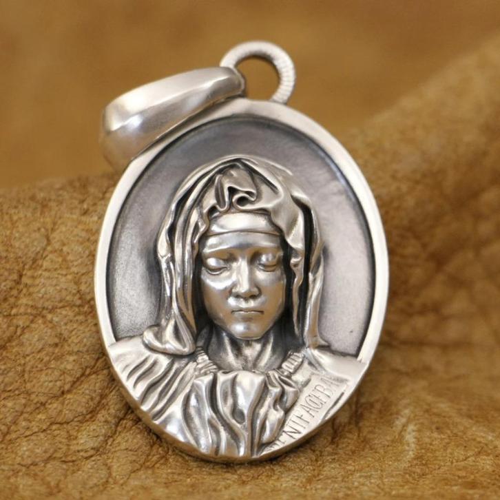 Heilige Maagd Maria Hanger - 925 zilver, Handtassen en Accessoires, Kettinghangers, Nieuw, Zilver, Zilver, Kruis of Symbool, Verzenden