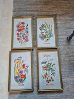 Vintage 4 seizoen bloemen schilderijtjes handwerk, Antiek en Kunst, Ophalen