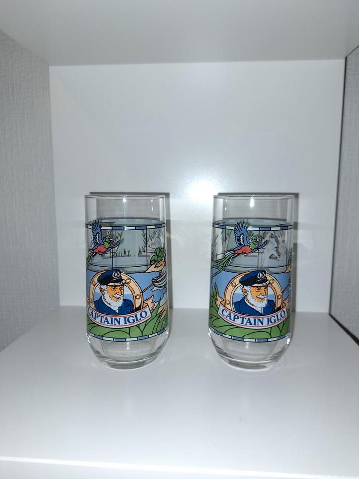 Retro Captain Iglo reclame glazen - set van 2 80s/90s, Verzamelen, Glas en Drinkglazen, Zo goed als nieuw, Ophalen of Verzenden