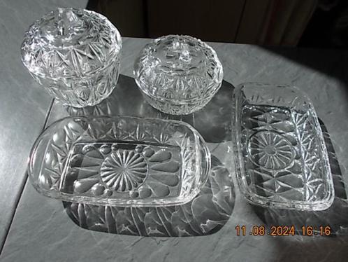 Set van 2 Vintage glazen potjes en botervlootje- Reims, Huis en Inrichting, Keuken | Servies, Zo goed als nieuw, Schaal of Schalen