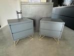 Made - Elona Bedside Tables - dubbele set - grijs-goud, 55 tot 70 cm, Gebruikt, Hout, Ophalen