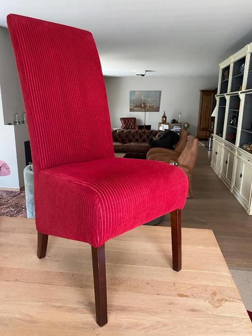 6 eetkamerstoelen rode ribfluweel in nieuwstaat, Huis en Inrichting, Stoelen, Zo goed als nieuw, Vijf, Zes of meer stoelen, Stof