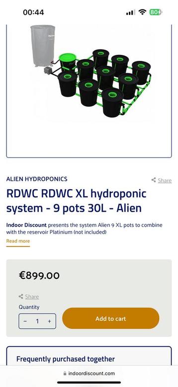 Alien Hydroponics RDWC XL – 9 Potten (30L) beschikbaar voor biedingen