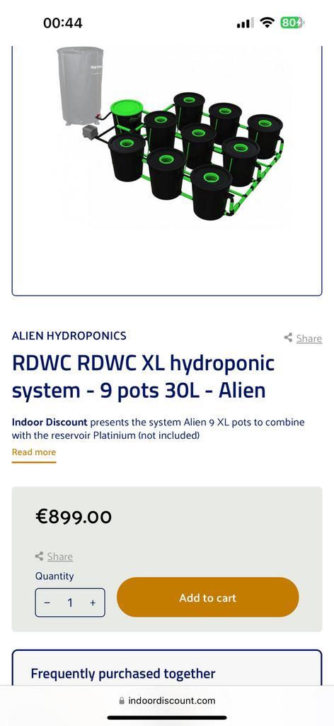 Alien Hydroponics RDWC XL – 9 Potten (30L), Tuin en Terras, Kweekspullen, Gebruikt, Ophalen