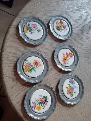 Tinnen onderzetters onderleggers tin 6 stuks  beschikbaar voor biedingen