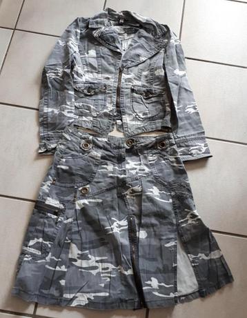 Coolcat-ensemble jupe+gilet/veste-imprimé camouflage gris-M