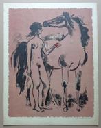 ONLEESBAAR / NAAKT MET PAARD / KLEURLITHO / 53x40cm / SIG, Antiek en Kunst, Kunst | Litho's en Zeefdrukken, Ophalen of Verzenden