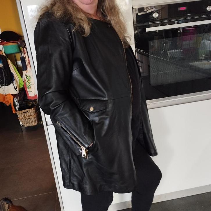 Mooi zwart leren jack voor dames  T 48-50, Kleding | Dames, Grote Maten, Nieuw, Jas of Mantel, Zwart, Ophalen of Verzenden