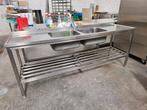 Inox dubbele wasbak tafel 223 x 60 cm, Ophalen