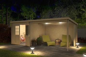 Blokhut met overkapping Sunniva 570x275 Onbehandeld vuren beschikbaar voor biedingen