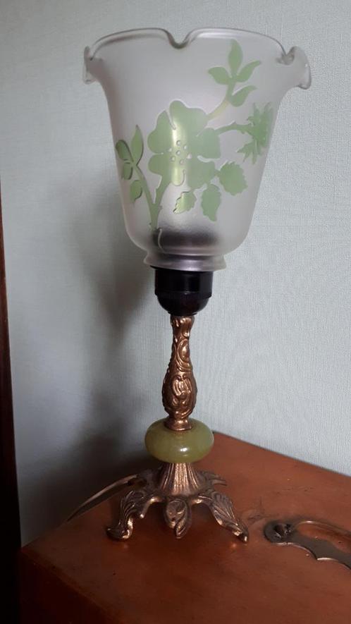 Unieke Franse tafellamp in koper, marmer en glas, Antiquités & Art, Antiquités | Éclairage, Enlèvement ou Envoi