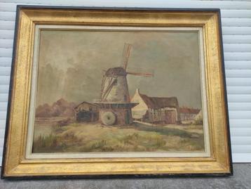 huile sur toile moulin signe gustave pynaert