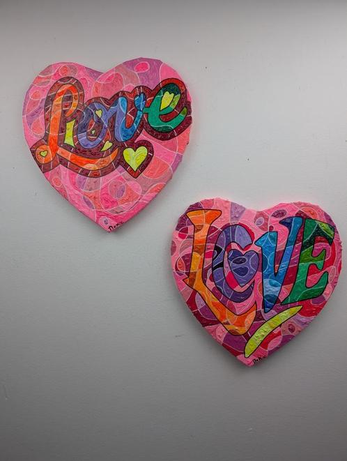 Duo schilderijen: "LOVE” (N1+N2), Antiek en Kunst, Kunst | Schilderijen | Abstract, Ophalen of Verzenden