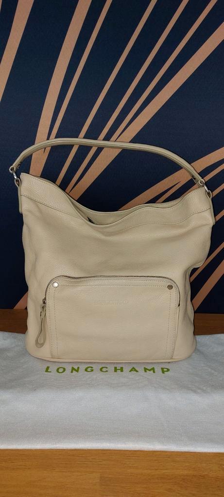 lederen beige Longchamp tas, Handtassen en Accessoires, Tassen | Schoudertassen, Gebruikt, Beige, Ophalen of Verzenden