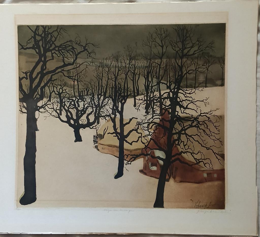 Kleurets Valerius de Saedeleer Verger sous la Neige, Ophalen, Ets