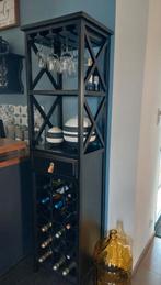 Armoire à vin bois noir 18 bouteilles verres et tiroir, Bois