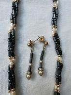 Vintage set ketting en oorhangers hematiet en rijstparels, Ophalen of Verzenden, Gebruikt